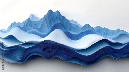 3D render of an abstract blue shape with a minimal wave background