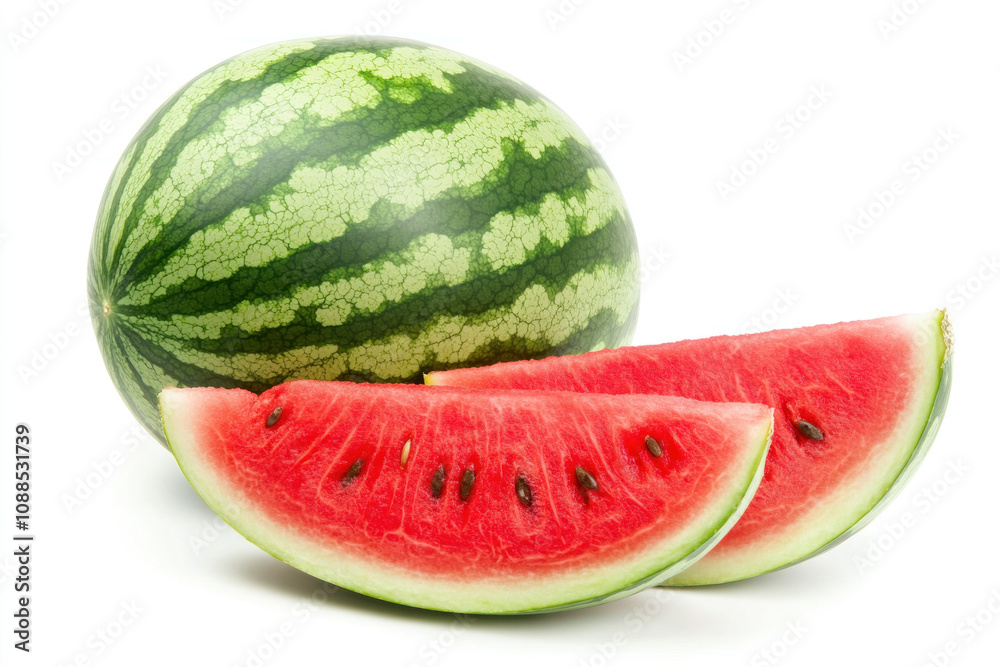 Sliced watermelon pieces on white background. Sliced watermelon pieces on white background.