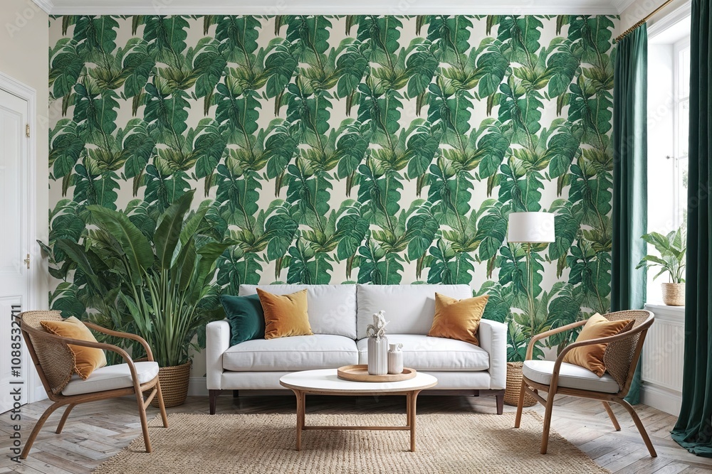 Fototapeta premium Lively Tropical Botanical Wallpaper Design for Modern Home Decor