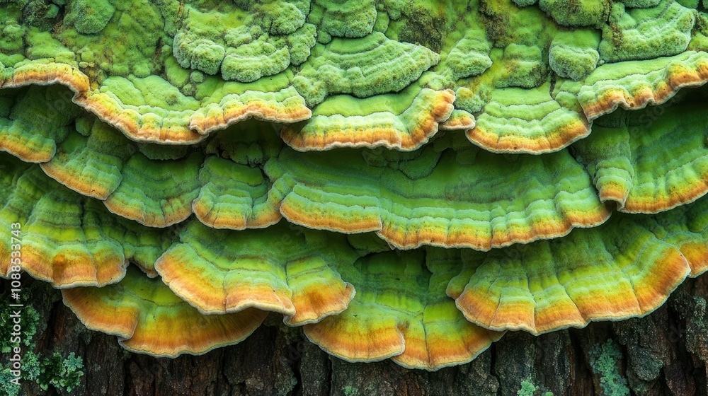 Fototapeta premium Multicolored Shelf Fungus on Tree Trunk