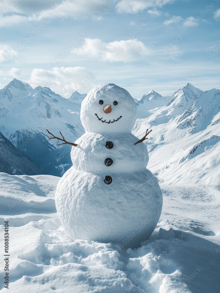 Obraz premium Smiling Snowman in Mountains near Ischgl, Austria