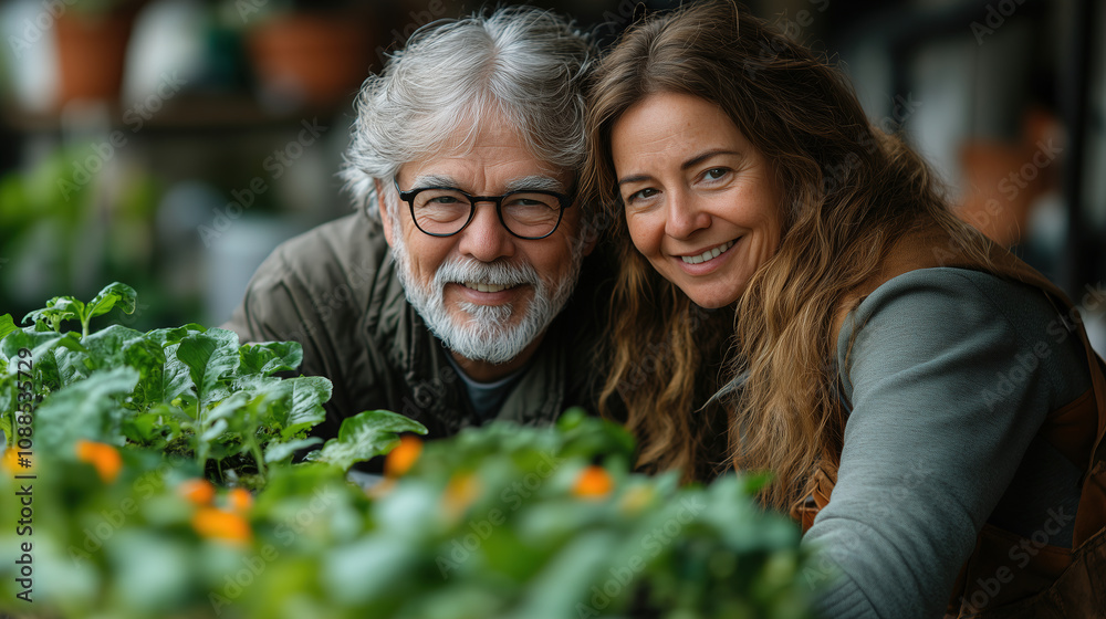 Fototapeta premium Gardening enthusiasts enjoy quality time together while planting and nurturing vegetables in a community garden during autumn. Generative AI