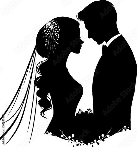 black silhouette of wedding ceremony