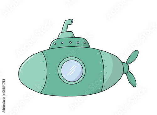 Sea submarine doodle, nursery cartoon illustration for prints, cards, posters, banners, invitations, apparel decor, etc. EPS 10