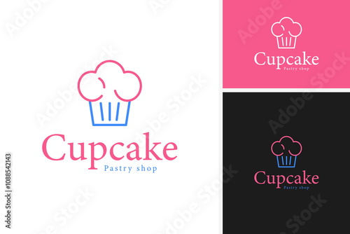 Cupcake and chef hat bakery logo design for pastry shops template vector illustration idea