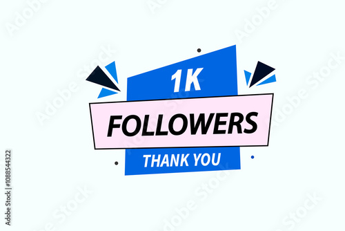 thank you 1k followers, vector, illustration, social, media, post, subscribers, followers animation design, banner, premium, background 