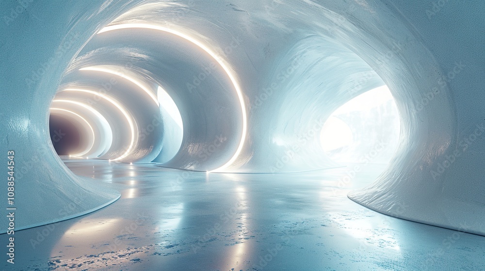 Futuristic 3D Space with Radiant Light Tunnel for Sci-Fi Backgrounds and Virtual Environments