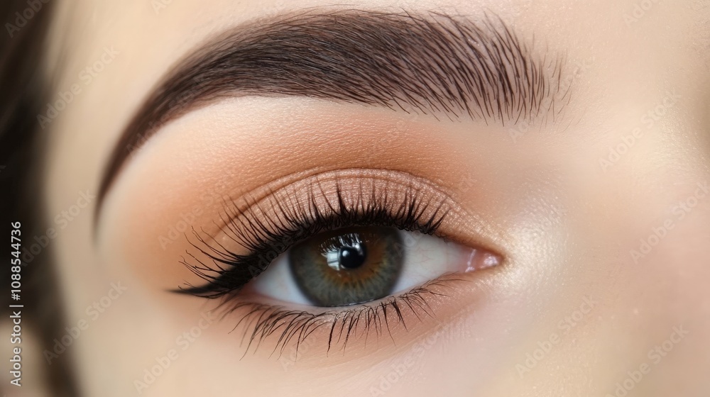 Obraz premium Close-up of a Woman's Eye with Eyeliner and Eyelash Extensions