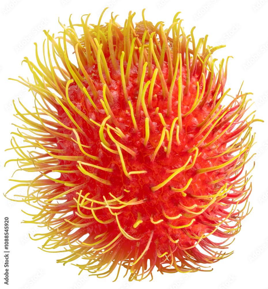 Rambutan, a sweet red tropical fruit on white background PNG File . Rambutan, a sweet red tropical fruit on white background PNG File .