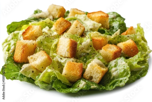 Fresh caesar salad with crisp romaine lettuce, creamy dressing, and crunchy croutons.