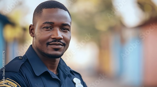 Confident Police Officer Standing on Patrol in a City Neighborhood AI Generated