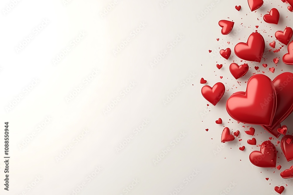 Glossy Red Hearts on Soft Pink Background for Love Themes with copy space. glossy red hearts elegantly displayed on a soft pink background, symbolizing love, romance, and affection. 