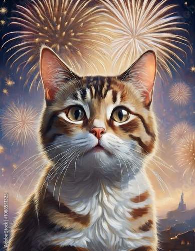Cat scared of fireworks cartoon 