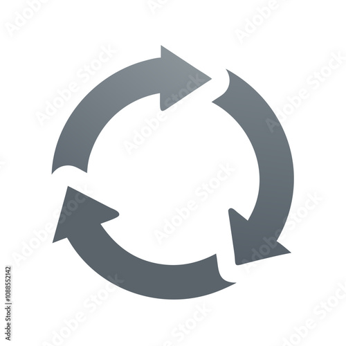 Grey circular refresh icon with three arrows on a clean white background.