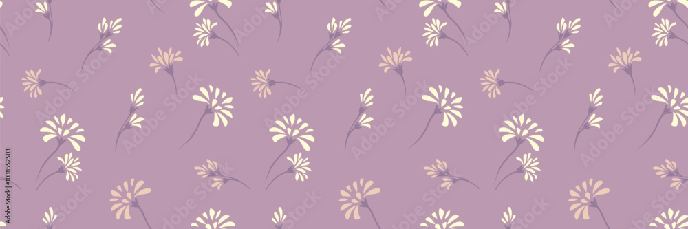 Purple pattern with abstract unique tiny flowers and small buds. Vector hand drawing. Creative little floral seamless print on a violet background. Minimalist plain ornament for designs, textile Purple pattern with abstract unique tiny flowers and small buds. Vector hand drawing. Creative little floral seamless print on a violet background. Minimalist plain ornament for designs, textile