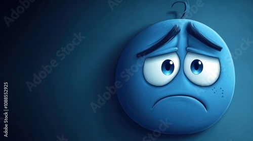 Blue Monday cartoon illustration with sad face,generated with AI. photo