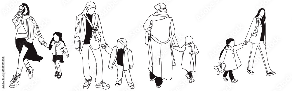 Hand-drawn doodle family icon set. Outline family clipart. Hand-drawn black art. Hand-drawn doodle family icon set. Outline family clipart. Hand-drawn black art.