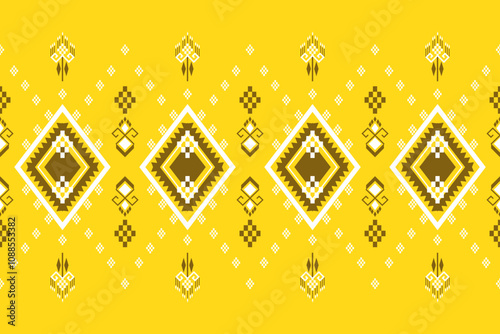 Geometric fabric pattern design to create ethnic patterns. Geometric ethnic patterns. Native American tribal fabric. Tiles. Carpets. Vectors.Illustration design on a yellow background.