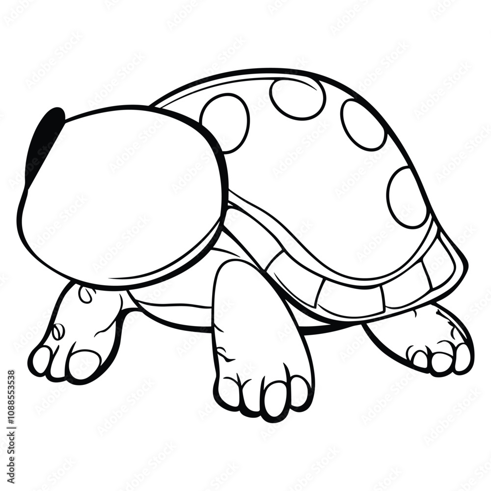 Fototapeta premium Simple Line Art Turtle with Spotted Shell