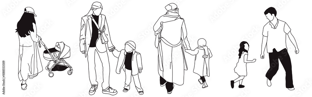 Fototapeta premium Hand-drawn doodle family icon set. Outline family clipart. Hand-drawn black art.