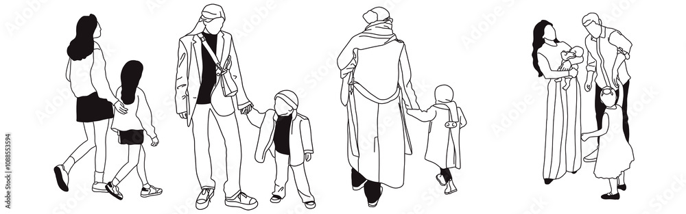 Hand-drawn doodle family icon set. Outline family clipart. Hand-drawn black art. Hand-drawn doodle family icon set. Outline family clipart. Hand-drawn black art.