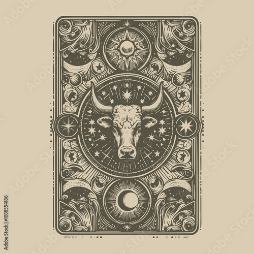 taurus zodiak tarot tattoo with constellation vibes
