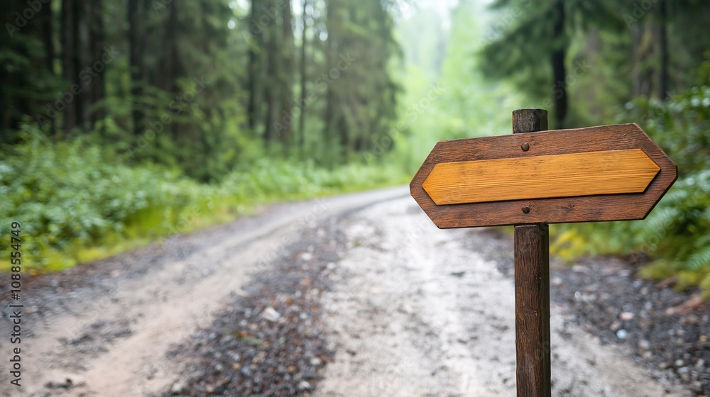 Directional Signpost in a Serene Forest Setting: Nature's Path amidst Lush Greenery and Tranquil Atmosphere Directional Signpost in a Serene Forest Setting: Nature's Path amidst Lush Greenery and Tranquil Atmosphere