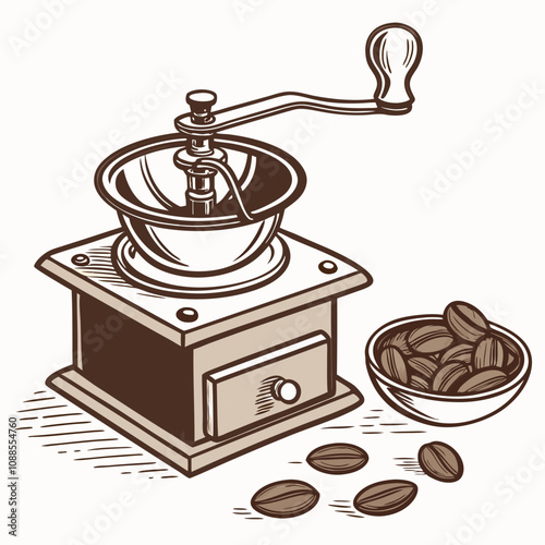 Coffee grinder with beans.