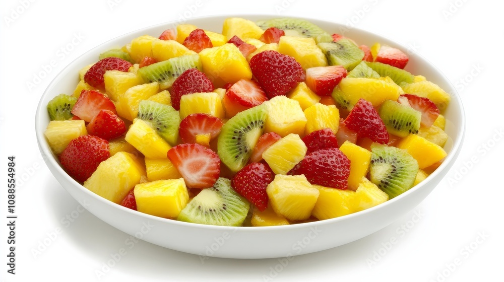 A refreshing bowl of fruit salsa with diced mango, pineapple, strawberries A refreshing bowl of fruit salsa with diced mango, pineapple, strawberries