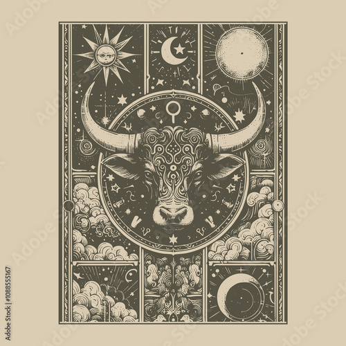 gothic taurus zodiak ouija tattoo card