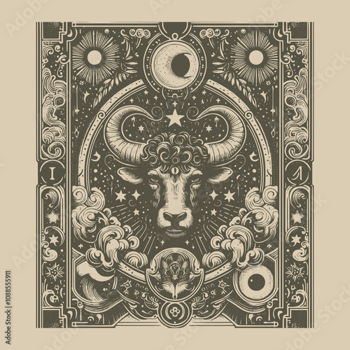taurus tarot tattoo with ancient zodiak symbols