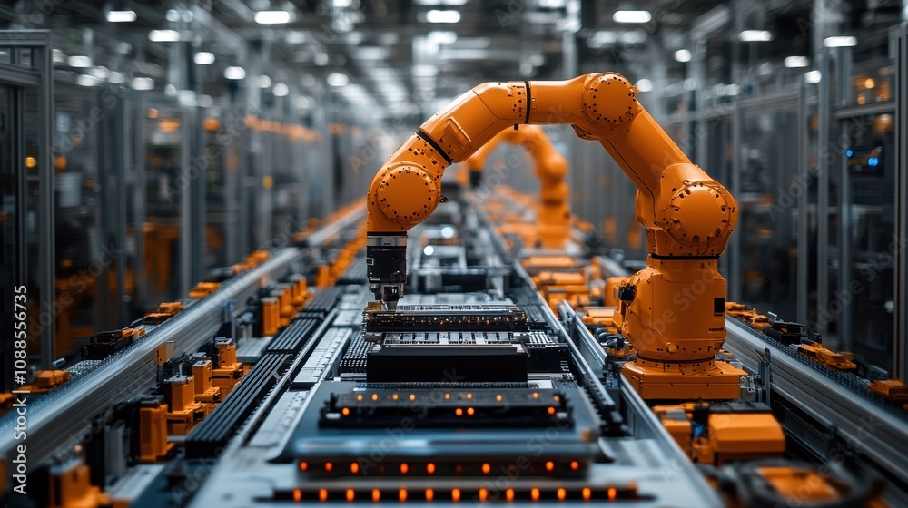 Industrial automation featuring AI-driven robotic systems and real-time monitoring capabilities Industrial automation featuring AI-driven robotic systems and real-time monitoring capabilities