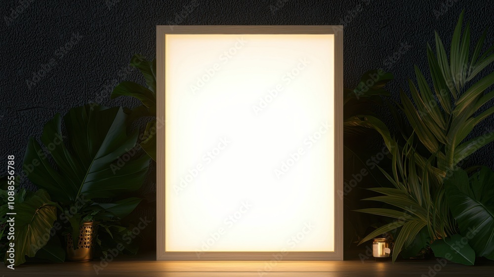 Illuminated blank canvas modern interior art display indoor space minimalist design creative inspiration Illuminated blank canvas modern interior art display indoor space minimalist design creative inspiration
