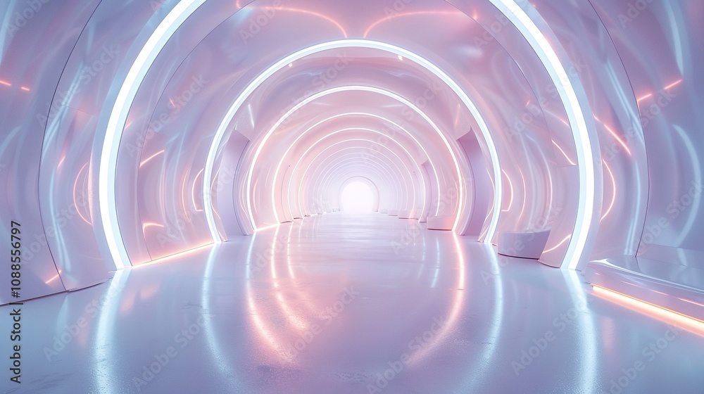 Abstract Futuristic 3D Room: Pulsating Light Tunnel and Floating Tech Elements Abstract Futuristic 3D Room: Pulsating Light Tunnel and Floating Tech Elements