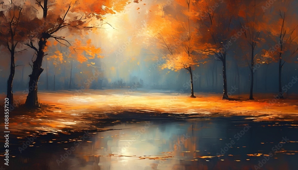 Autumn serenity tranquil landscape reflections in a misty lake nature photography fall season peaceful environment scenic viewpoint Autumn serenity tranquil landscape reflections in a misty lake nature photography fall season peaceful environment scenic viewpoint