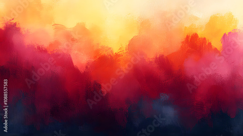 Vibrant abstract art wallpaper illustration with bold brushstrokes in a mix of bright reds, oranges, and yellows, creating a sense of energy and movement across the canvas, with subtle hints of textur