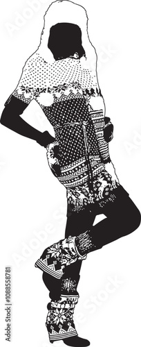 Vector Silhouette Collection: Clean and Bold Designs Young attractive girl in native scandinavian clothes makes shopp