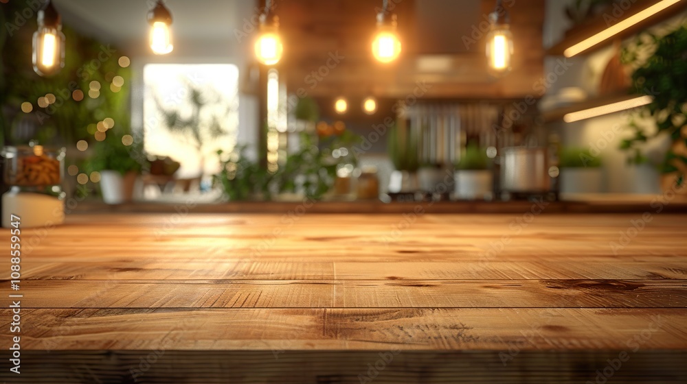 Elegant Kitchen Design: Wooden Countertop and Sleek White Lighting