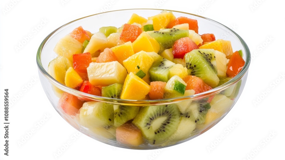A refreshing bowl of mixed tropical fruit salad with diced pineapple, papaya, mango