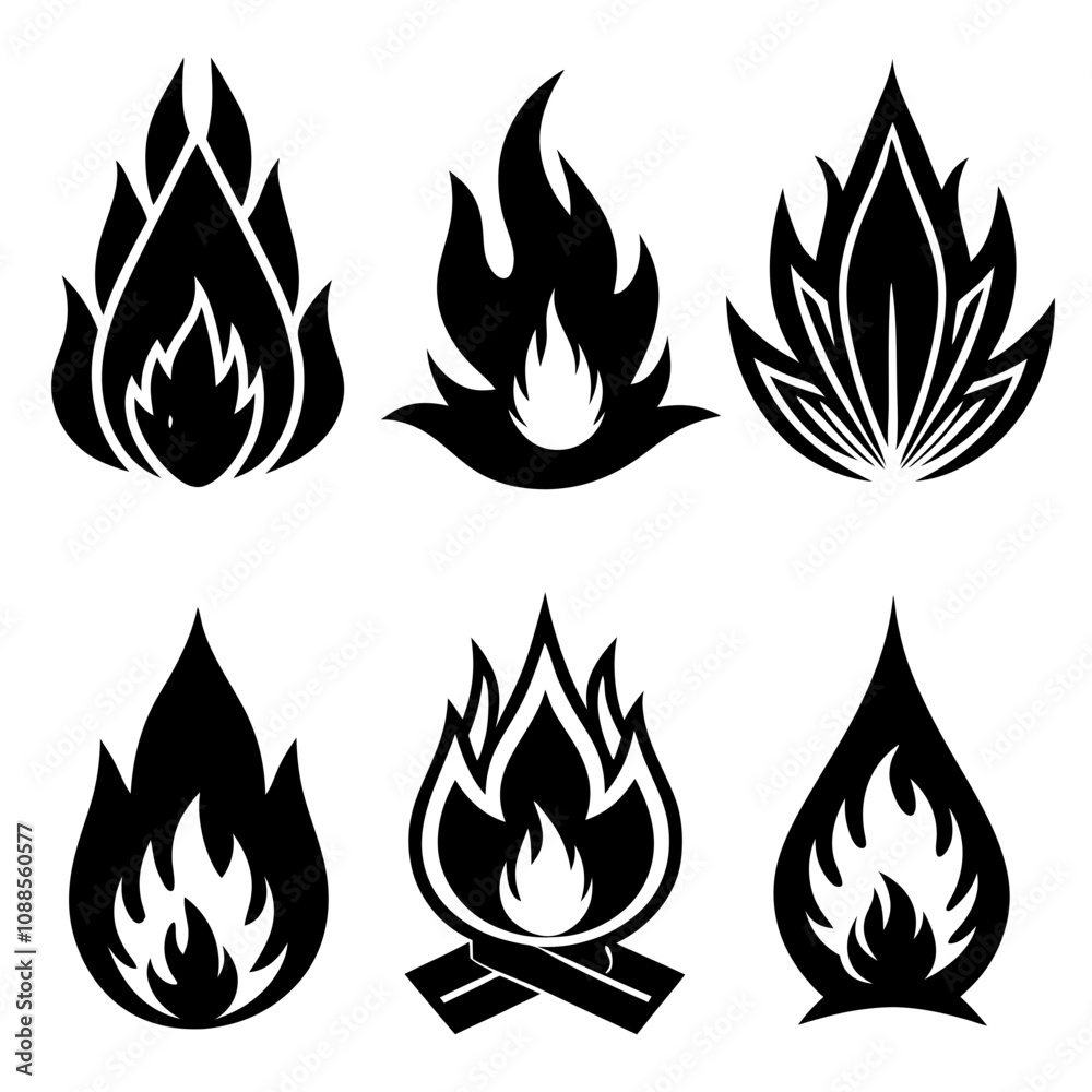 Set of fire icons flame design vector art illustration Set of fire icons flame design vector art illustration