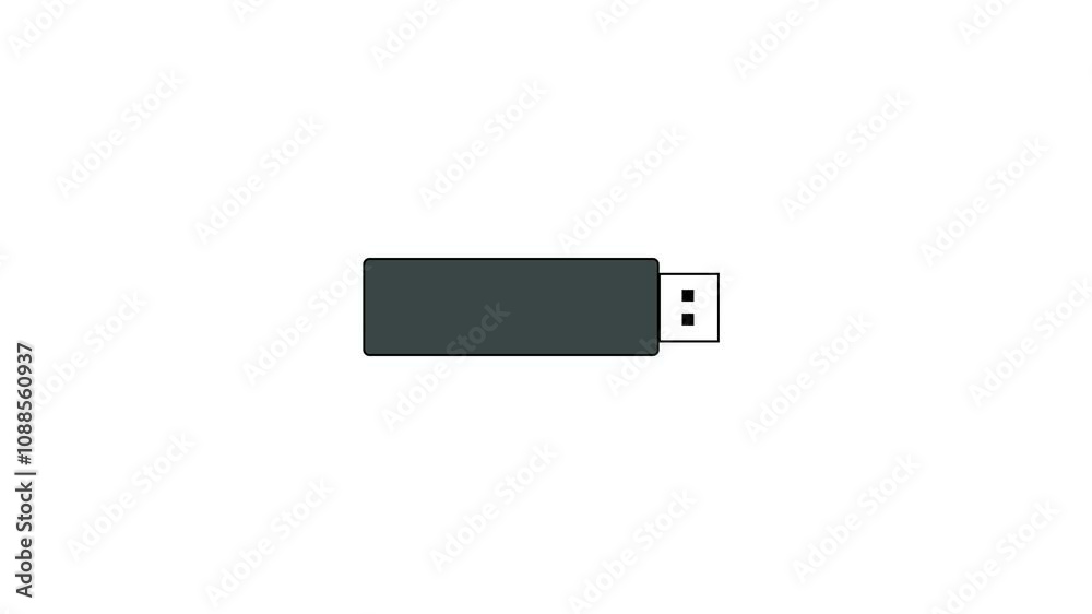 USB drive or Pen drive icon motion graphic animation in vertical high resolution on white background. USB drive or Pen drive icon motion graphic animation in vertical high resolution on white background.