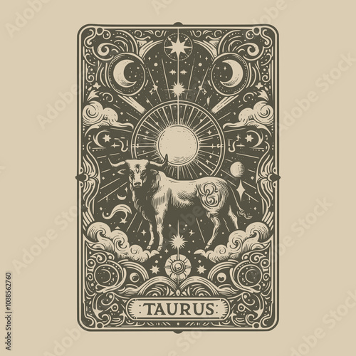 taurus zodiak tarot tattoo with celestial vibes