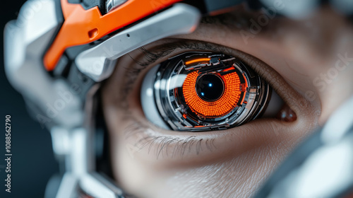 A close up of a person's eye with an orange iris photo