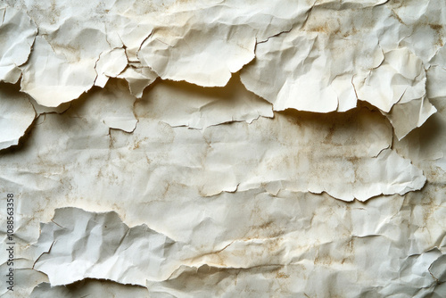 Piece of paper with torn edges on wooden table, surrounded by scattered colorful markers and a lone open book, with soft natural light filtering through window.