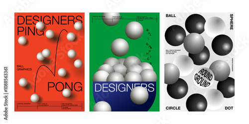 Ping pong ball circle sphere 3D type poster set circle gradient orange green black white use marketing cover banner advertising concept brochure web mobile unique modern creative graphic design art