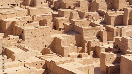 Ancient Mesopotamian Civilization Architecture: Intricate Details of Mud-Brick Houses, Ziggurats, and City Walls Reflecting Ingenious Construction Techniques photo