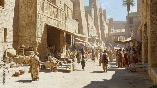 Bustling Mesopotamian Street Scene with Children Playing, Vendors Selling Goods, and Elders Discussing in Ancient City | Ultra-Detailed Historical Photo Capturing Vibrant Social Life