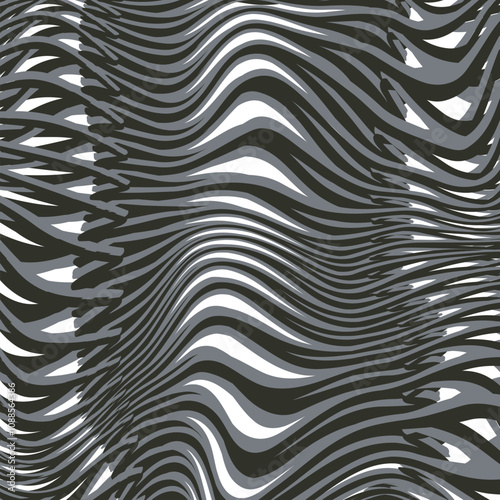 Adobe Illustrator Artwork with distorted intersecting stripes with a metallic sheen.