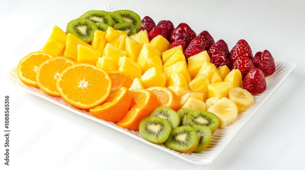 A refreshing fruit platter with a variety of sliced fruits including mango, pineapple, papaya A refreshing fruit platter with a variety of sliced fruits including mango, pineapple, papaya