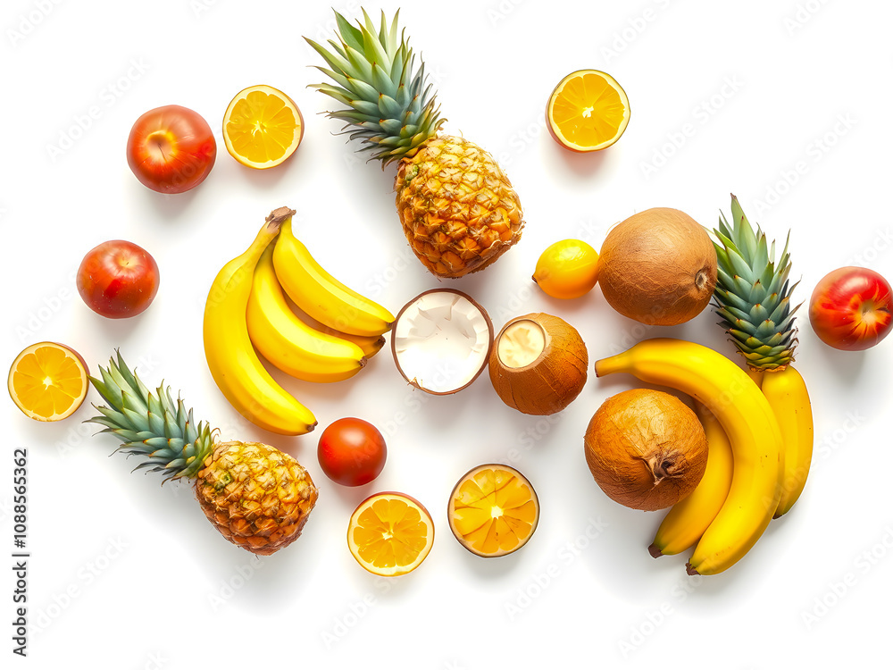 Set of fresh tropical fruits isolated on white background Set of fresh tropical fruits isolated on white background